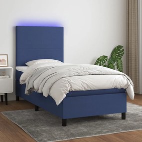 Cama box spring c/ colchão e LED 80x200 cm tecido azul