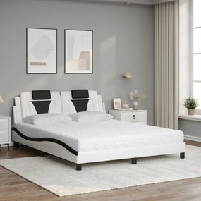 Cama com colchão 160x200 cm couro artificial preto e branco