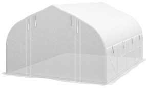 Outsunny Estufa Tipo Túnel 395x300x200 cm com Porta de Malha e 8 Janelas Estufa de Jardim com Cobertura de PE Branco