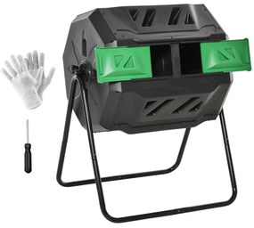 Compostor Giratório de Dupla Câmara – ÉcoCycle 160L – Preto e Verde –