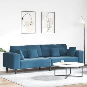 vidaXL Sofá de Veludo com almofada com travesseiro Azul 208 cm Veludo