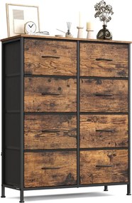 Cómoda com 8 gavetas de tecido 30 x 76,7 x 95,2 cm castanho vintage-Preto