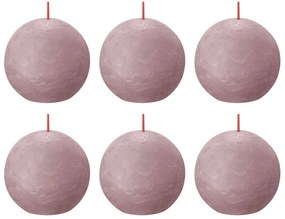 Bolsius Velas rústicas redondas Shine 6 pcs 76x71 mm rosa cinza