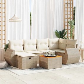 vidaXL 7 pcs conjunto de sofás p/ jardim com almofadões vime PE bege