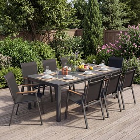 Conjunto de 6 Cadeiras de Jardim Empilháveis (PACOTE SÓ INCLUI 6 CADEIRAS, MESA NÃO INCLUIDA), 56 x 66 x 88 cm, Encosto Alto Ergonómico, Preto