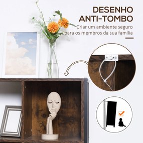 HOMCOM Estante Estilo Industrial de 4 Níveis Estante de Madeira com 7 Compartimentos para Sala de Estar Escritório Estúdio Anti-Tombo 74x30x155cm Marrom Rústico