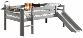 Conjunto Cama alta de Criança PINO 90 x 200 cm + estrado + escada + escorrega + prateleira suspensa Cinzenta