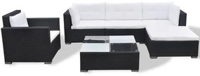 6 pcs conjunto lounge de jardim c/ almofadões vime PE preto