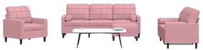 4 pcs conjunto de sofás com almofadões e rolos veludo rosa