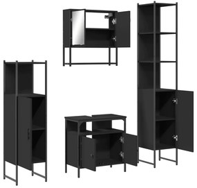 4 pcs conjunto móveis casa de banho derivados de madeira preto