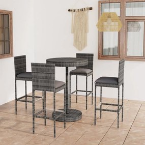 vidaXL 5 pcs conjunto de bar p/ jardim c/ almofadões vime PE cinzento