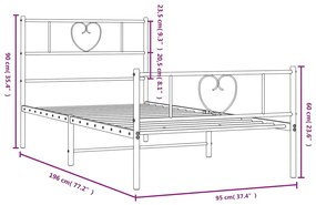 Estrutura de cama com cabeceira e pés 90x190 cm metal preto