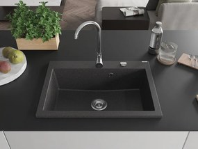 Mexen Elix lava-louça em granito de 1 cuba 700 x 500 mm, preto salpicado, sifão cromado - 6526701005-76