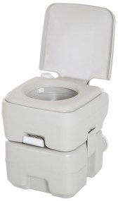 HOMCOM Sanita Portátil Sanita de 20L com Tampa para Campismo Viagem Barco Capacidade Máxima 147 kg 41,5x36,5x42 cm Cinza Claro
