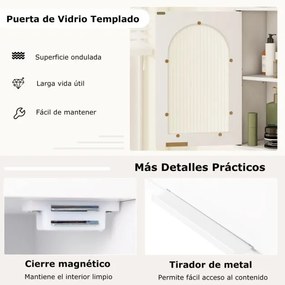 Armário parede para casa de banho  35 x 20 x 52,5 cm com porta de vidro e prateleira ajustável Branco