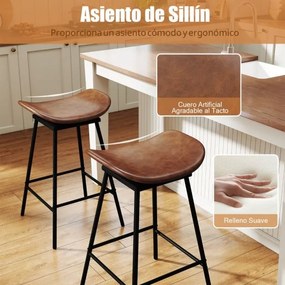 Conjunto de 2 bancos de bar  43 x 45 x 71,5 cm com assento acolchoado e curvado, apoio para os pés e sem encosto para cozinha ou sala de jantar, casta