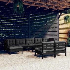 vidaXL 10 pcs conjunto lounge de jardim c/ almofadões pinho preto