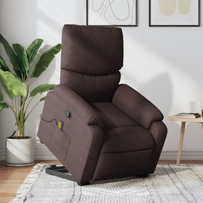 vidaXL Poltrona massagens reclinável elevatória tecido castanho-escuro