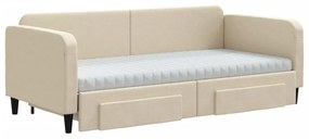 Sofá-cama com gavetão e gavetas 90x200 cm tecido cor creme