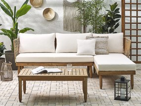 Conjunto de jardim em madeira clara com almofadas brancas CREMONA Beliani