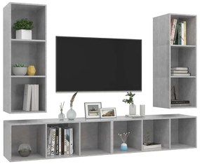 Armários de parede para TV 4 pcs contraplacado cinzento cimento
