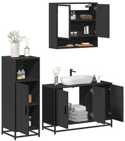 vidaXL 3 pcs conjunto móveis casa de banho derivados de madeira preto