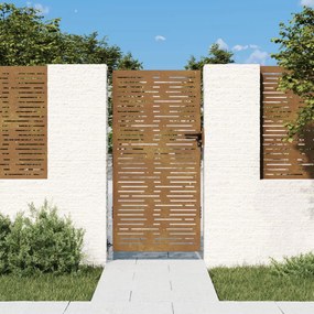 Portão de jardim 85x200 cm aço corten design quadrados