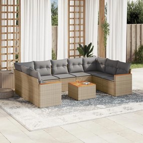 10 pcs conj. sofás jardim c/ almofadões vime PE bege misturado