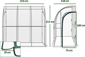 Estufa de jardim encostada, estufa de varanda, lona reforçada em PVC, 2 portas enroláveis, 214 x 118 x 212 cm, transparente