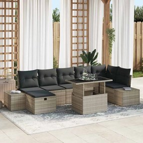 vidaXL Conjunto de Sofá de Jardim com 8 Peças e Almofadas Cinza Claro em Rattan Sintético.