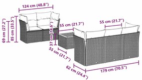 6 pcs conjunto sofás de jardim c/ almofadões vime PE preto