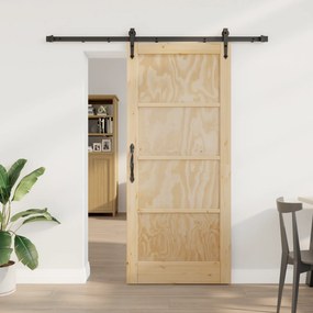 Porta Deslizante vidaXL com Conjunto de Hardware 78x202 cm Madeira Sólida de Pinheiro