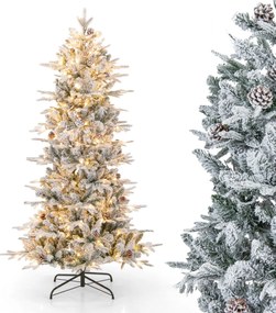 Árvore de Natal com neve articulada de 180 cm com 210 luzes brancas quentes 715 pontas de galhos mistos 36 pinhas Branco e verde