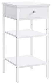 Mesa de cabeceira VASAGLE, mesa lateral, mesa de cabeceira alta com gaveta e 2 prateleiras de armazenamento, economizadora de espaço, mesa de apoio industrial, branco rústico LET502B14