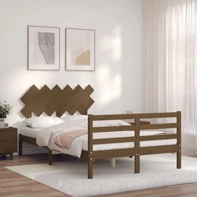 Estrutura de cama dupla pequena 4FT madeira maciça castanho-mel