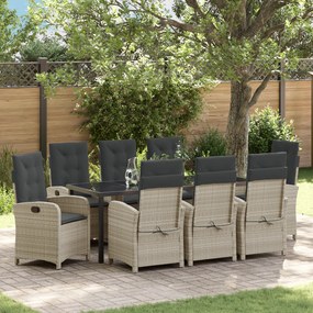 vidaXL Conjunto de Jantar de Jardim com Almofadas Cinza Claro Rattan Poliéster