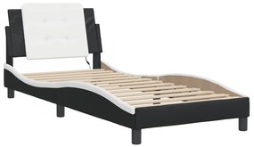 Estrutura cama c/ luzes LED 80x200cm couro artif. preto/branco