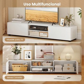 Móvel para TV, 160 x 35 x 30 cm, Com Estantes Abertas e Portas, Branco