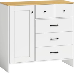 HOMCOM Buffet Cozinha, Móvel de Arrumação com 5 Gavetas e Porta, Estilo Rústico, 100 x 40 x 94 cm, Branco | Aosom Portugal