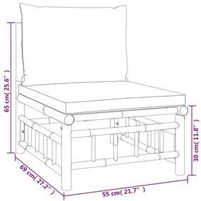 4pcs conj. lounge de jardim bambu c/ almofadões cinzento-escuro