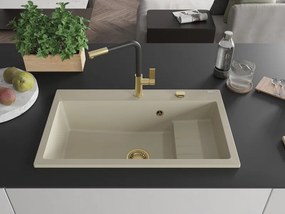 Mexen Omar lava-loiça de granito de 1 cuba 800 x 480 mm, bege, sifão dourado - 6520801005-69-G