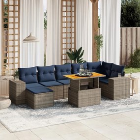 vidaXL 8 pcs conjunto sofás p/ jardim c/ almofadões vime PE cinzento
