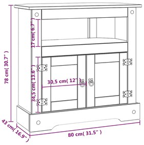 Mesa consola Corona Range em pinho mexicano 80x43x78 cm
