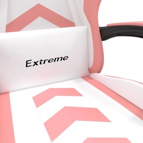 Cadeira gaming giratória c/ apoio pés couro artif. branco/rosa