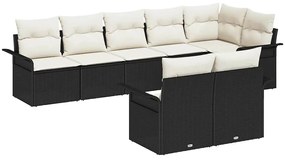 Conjunto de Sofá de Jardim 8 Peças com Almofadas Preto Rattan Sintétic