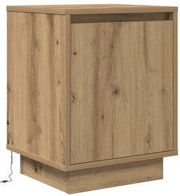 Mesa de cabeceira com luzes LED Carvalho Artesanal 38x34x50 cm