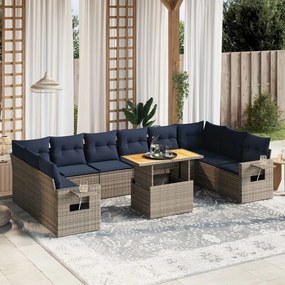 vidaXL 11 pcs conjunto sofás de jardim c/ almofadões vime PE cinzento