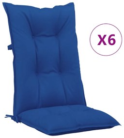 Almofadões para cadeiras de jardim 6 pcs azul real 120x50x7 cm