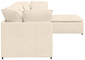 Sofá modular com pufes e almofadas tecido corduroy creme