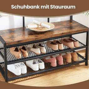 Movel entrada Hall com banco para sapatos em estilo industrial 100 x 40 x 184 cm (C x L x A) castanho vintage-preto
